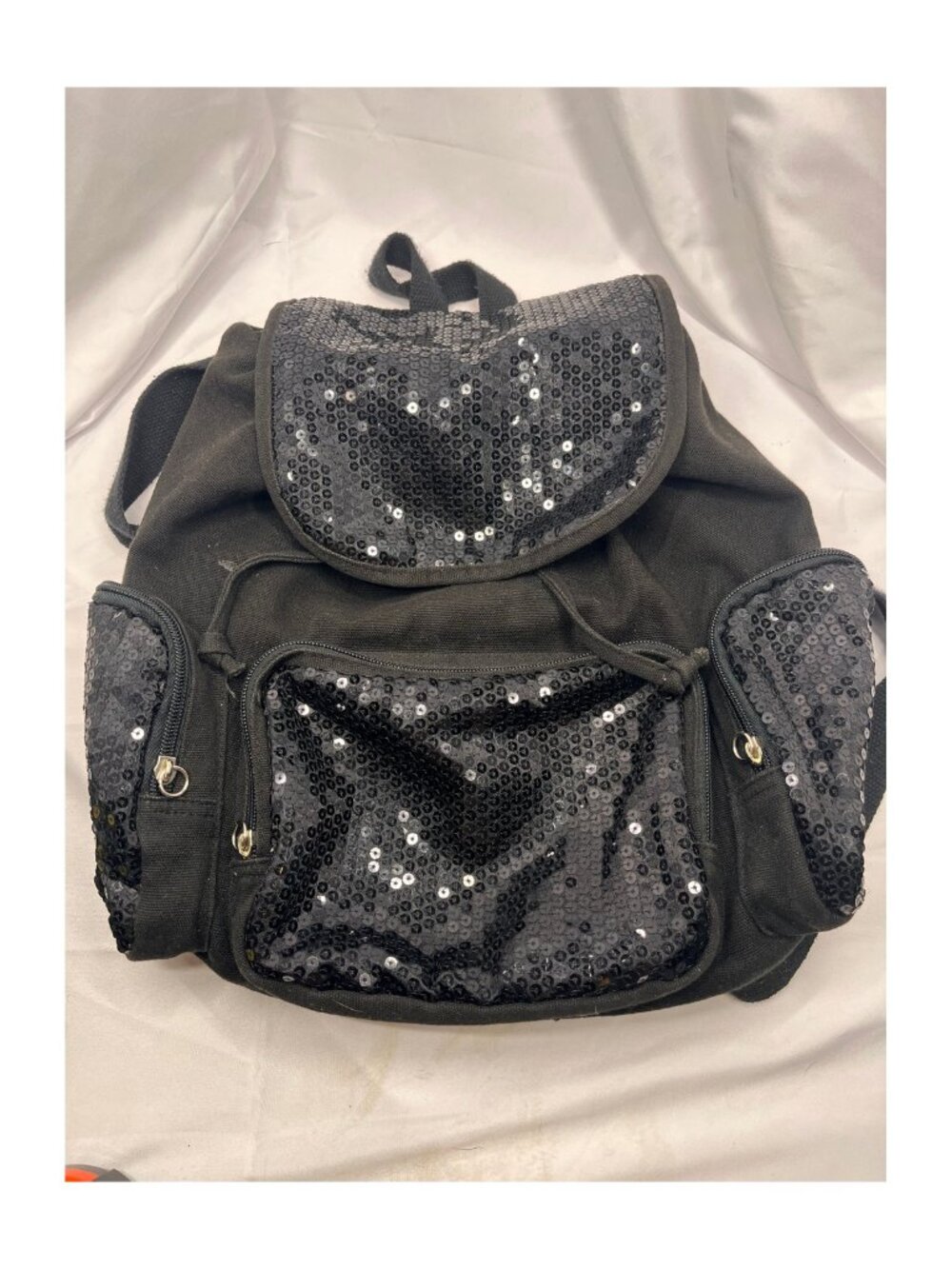 Candie's Black Sequin Backpack Women's Y2K Glitter Canvas Drawstring Bag